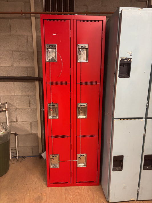 3 Tier 2 Column Set of Red Used Lockers