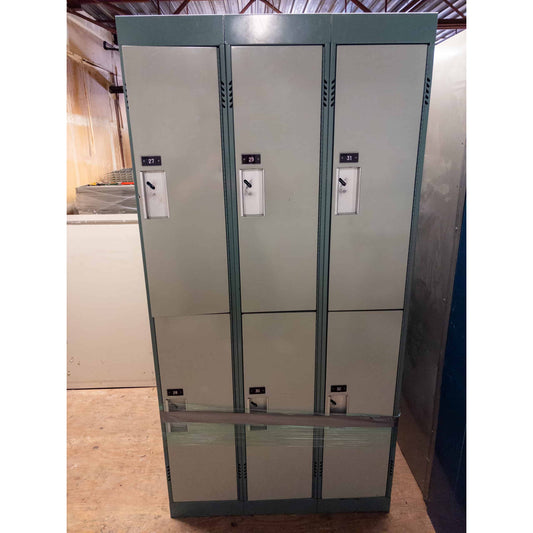 2 Tier 3 Column Set of Green Used Lockers