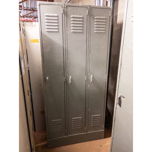 Full Door 3 Column Set of Grey Aged Used Lockers