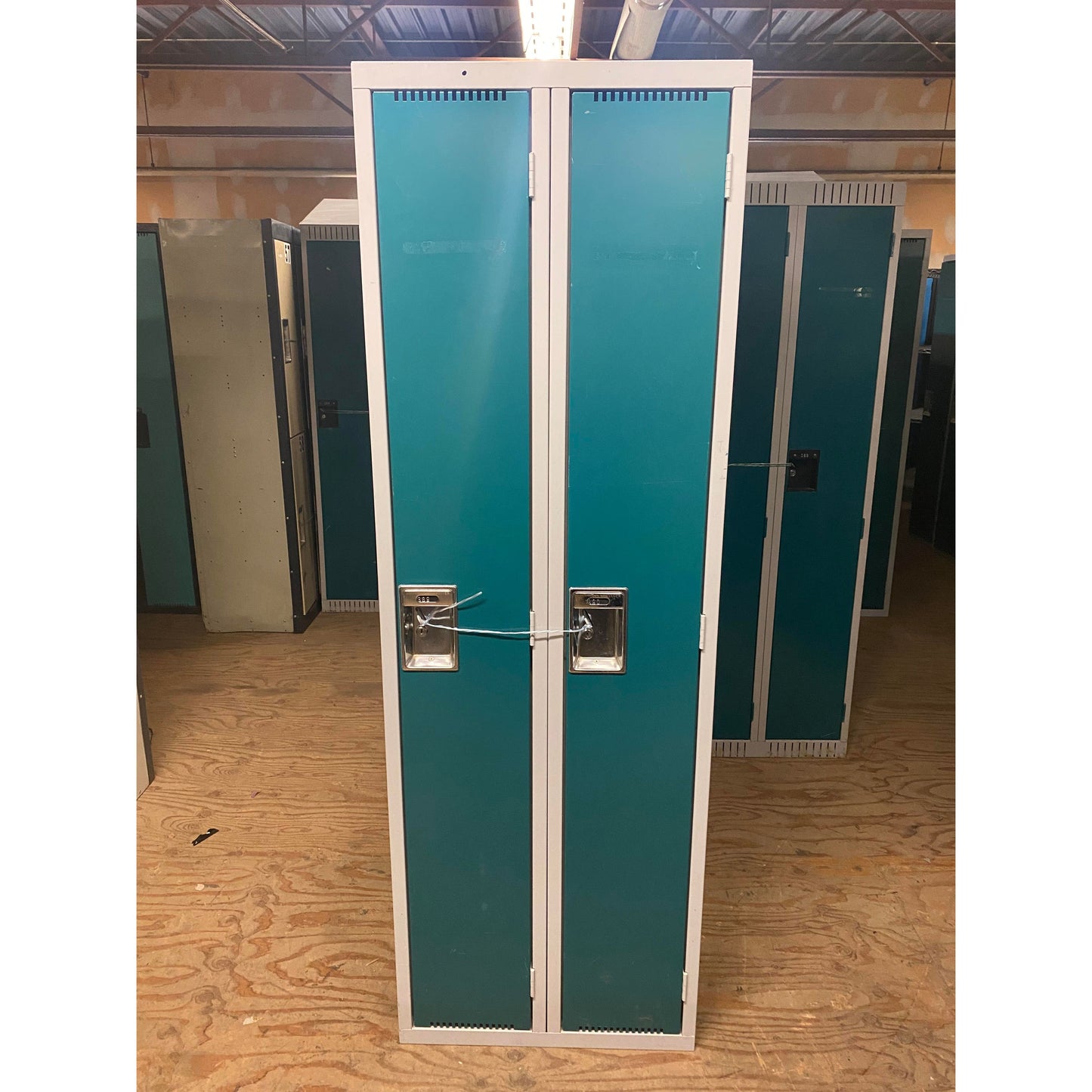 Full Door 2 Column Set of Green Used Lockers